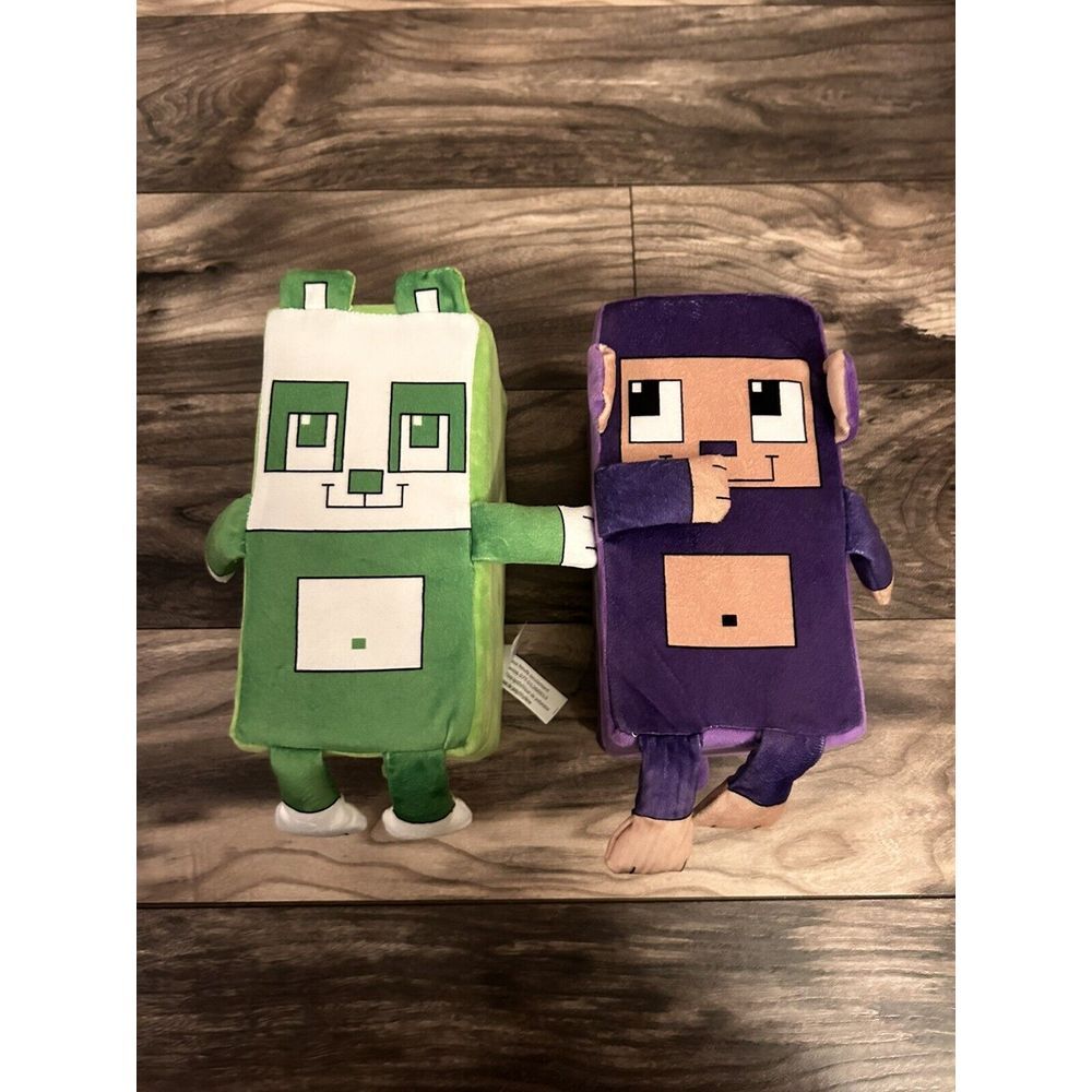 LOT MINECRAFT BLOCK GREEN AND‎ PURPLE  PLUSH Soft Stuffed Animal